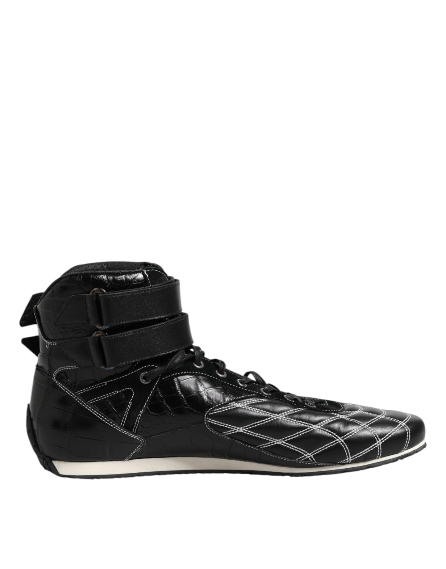 Dolce & Gabbana Black Quilted Leather Lace Up Sneakers Shoes