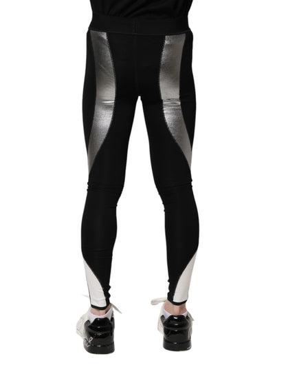 Dolce & Gabbana Black Silver Nylon Skinny Men Leggings Pants