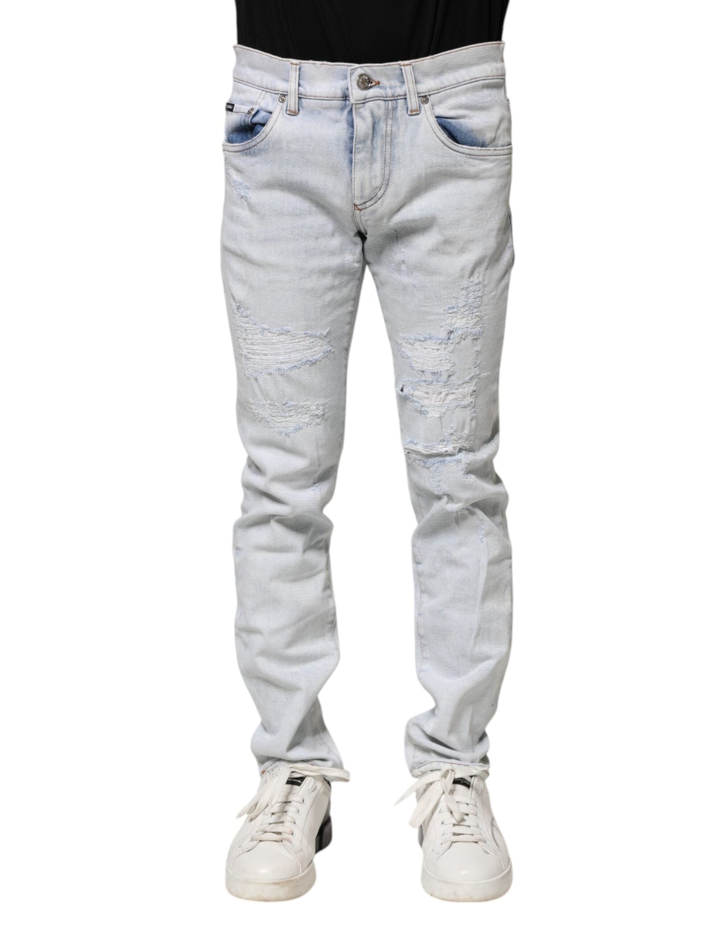 Dolce & Gabbana Light Blue Tattered Skinny Denim Jeans