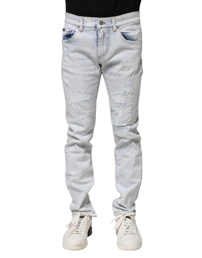 Dolce & Gabbana Light Blue Tattered Skinny Denim Jeans