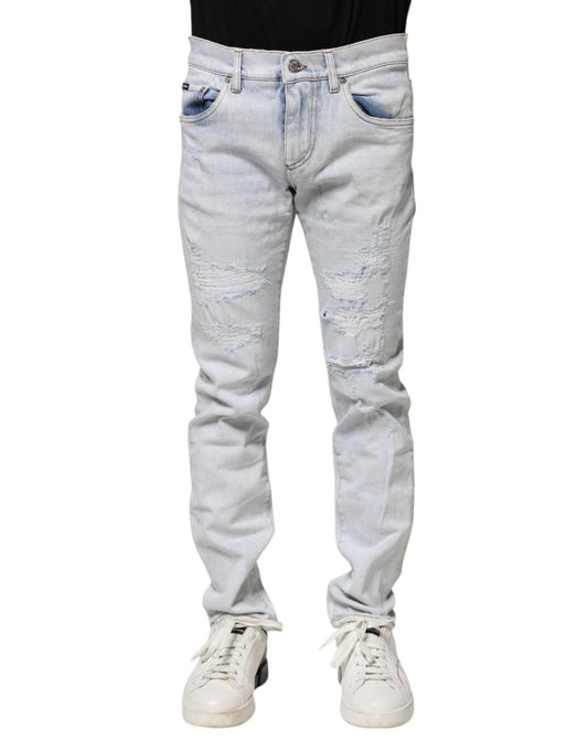 Dolce & Gabbana Light Blue Tattered Skinny Denim Jeans