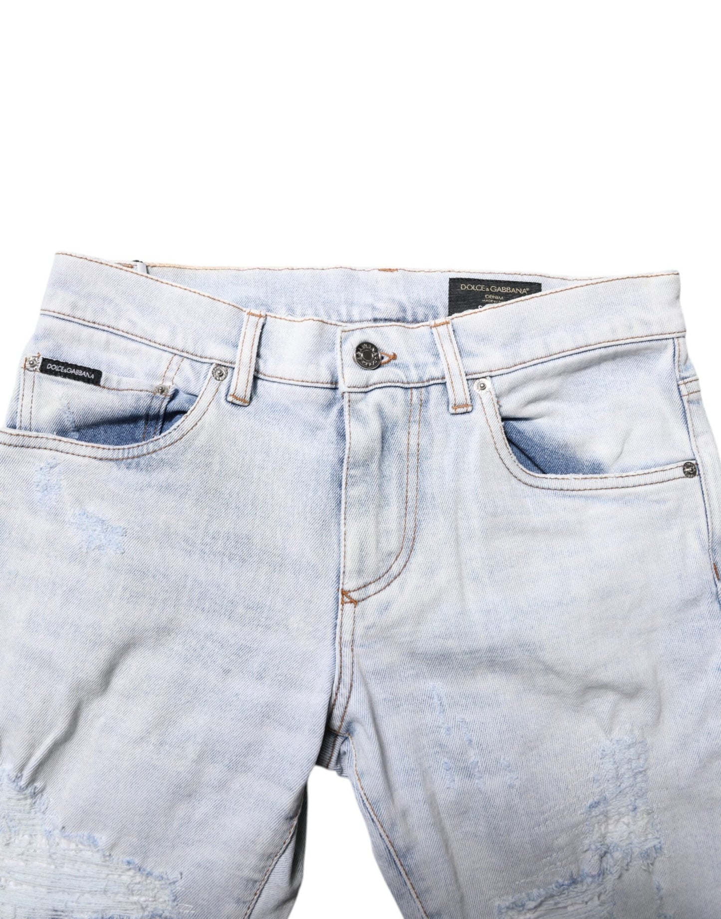 Dolce & Gabbana Light Blue Tattered Skinny Denim Jeans