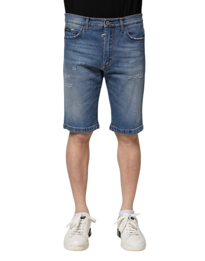 Dolce & Gabbana Blue Cotton Stretch Men Denim Bermuda Shorts