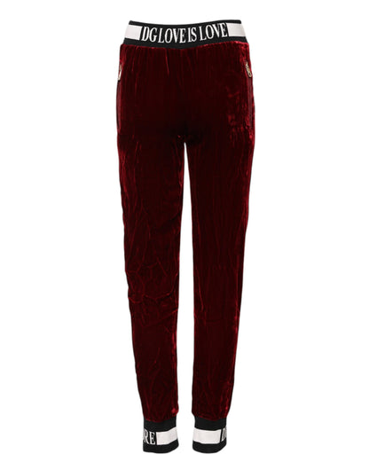 Dolce & Gabbana Red Viscose DG Logo Mid Waist Pants