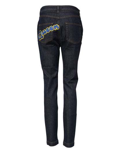 Dolce & Gabbana Blue Queen Patch AUDREY Mid Waist Denim Jeans