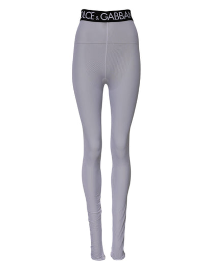 Dolce & Gabbana Gray Nylon DG Logo Mid Waisted Leggings Pants