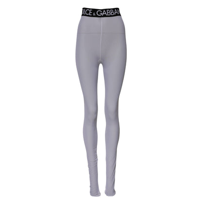 Dolce & Gabbana Gray Nylon DG Logo Mid Waisted Leggings Pants