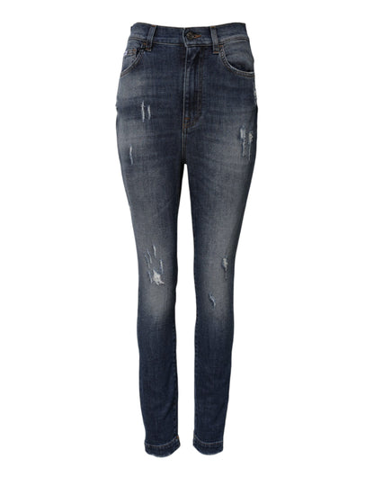 Dolce & Gabbana Blue Washed Cotton High Waisted Denim Jeans