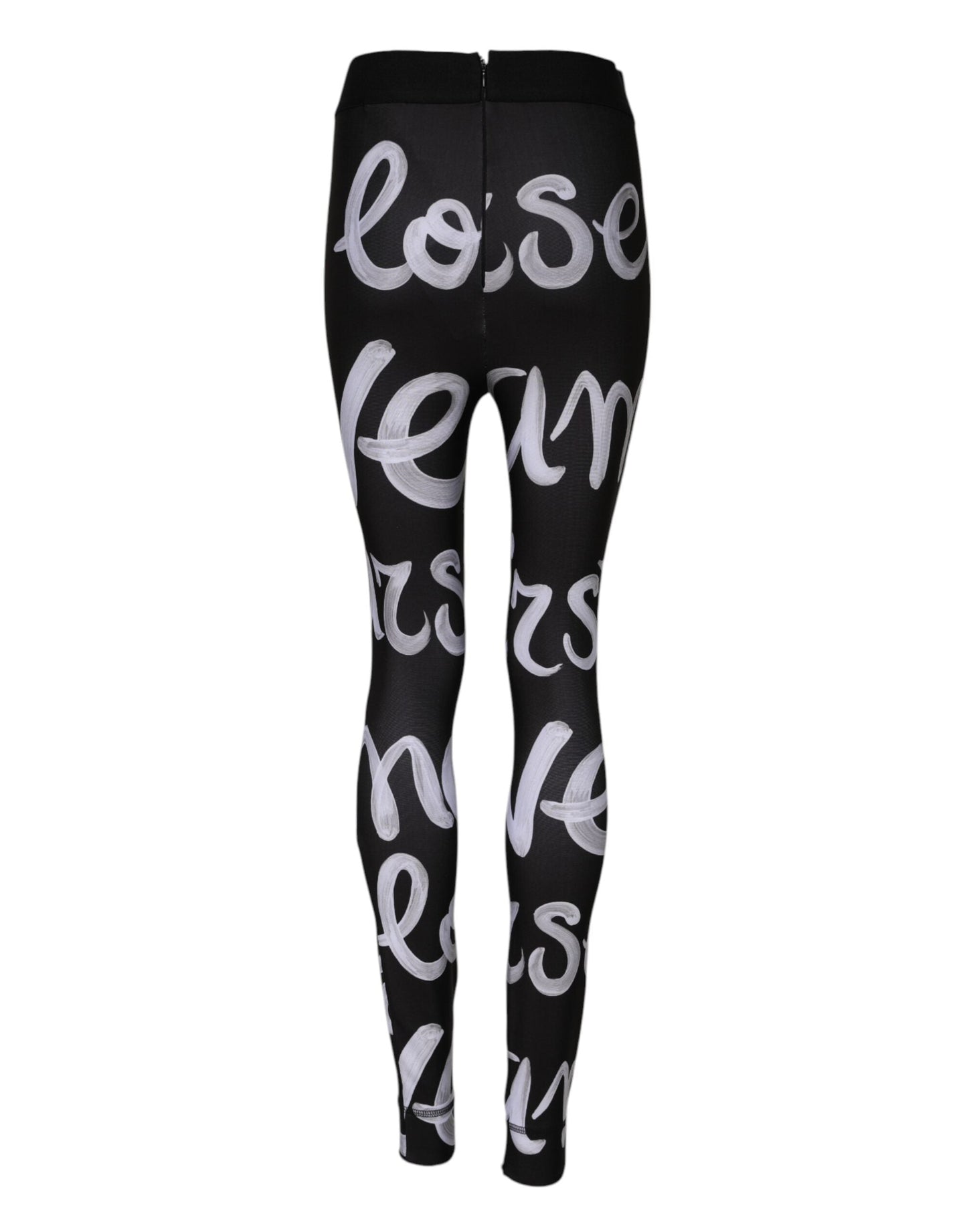 Dolce & Gabbana Black Polyester Logo Print Mid Waisted Pants