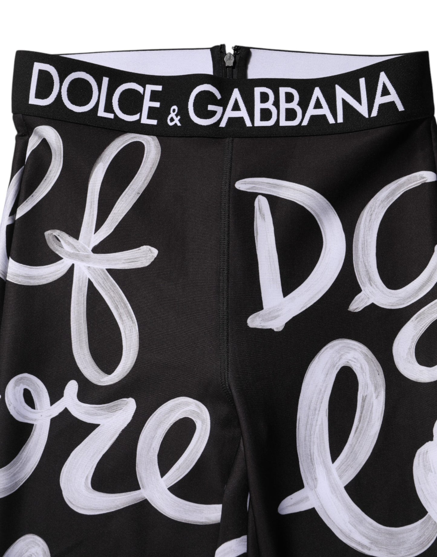 Dolce & Gabbana Black Polyester Logo Print Mid Waisted Pants