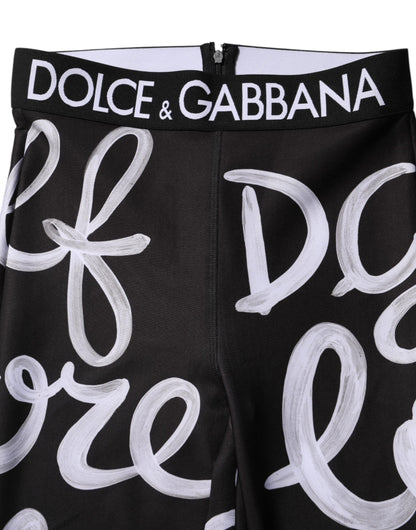Dolce & Gabbana Black Polyester Logo Print Mid Waisted Pants