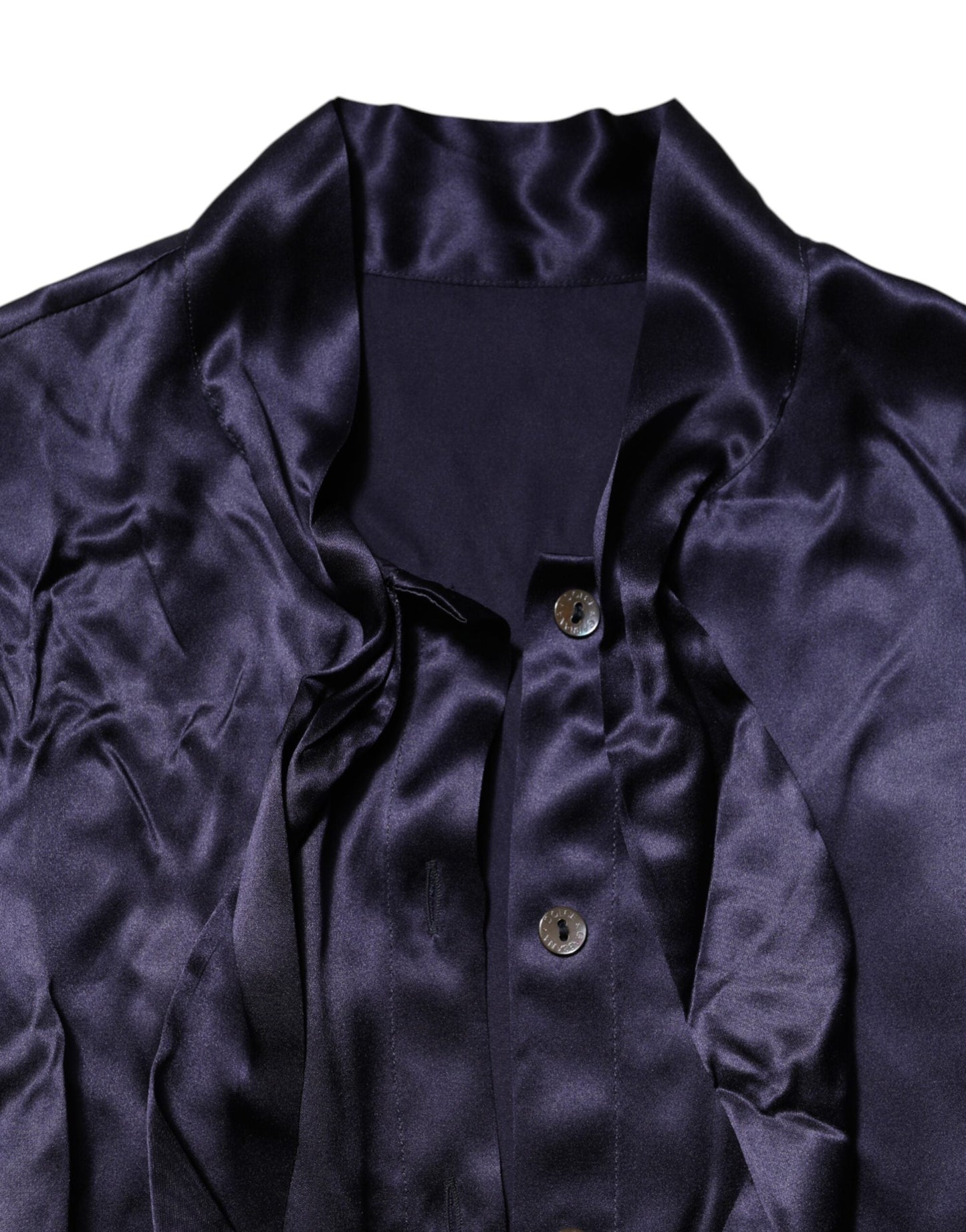 Dolce & Gabbana Dark Purple Silk Ascot Collared Blouse Top