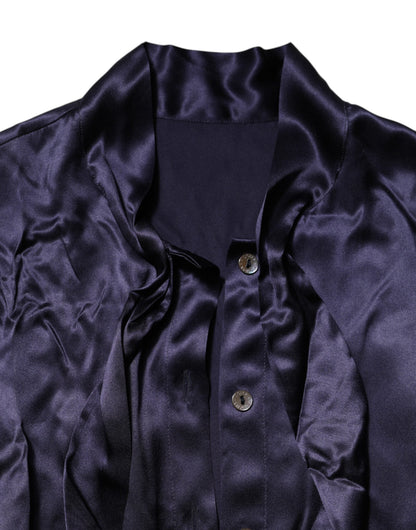 Dolce & Gabbana Dark Purple Silk Ascot Collared Blouse Top