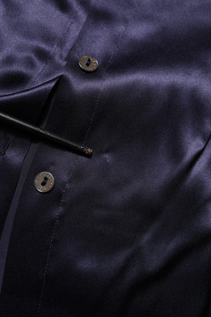 Dolce & Gabbana Dark Purple Silk Ascot Collared Blouse Top