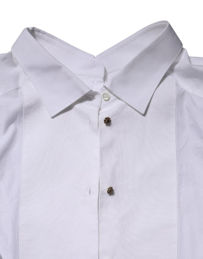 Dolce & Gabbana White Cotton Long Sleeves Formal Top Shirt