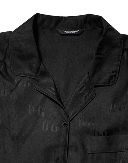 Dolce & Gabbana Black Silk DG Embroidery Long Sleeves Top