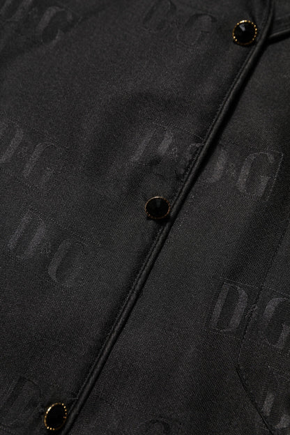 Dolce & Gabbana Black Silk DG Embroidery Long Sleeves Top