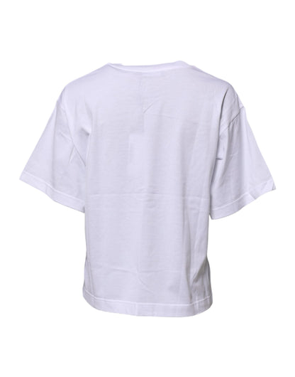 Dolce & Gabbana White Cotton Graphic Print Crew Neck T-shirt