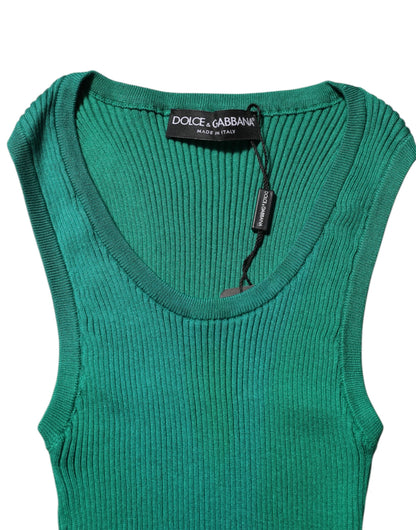 Dolce & Gabbana Green Silk Sleeveless Round Neck Tank Top