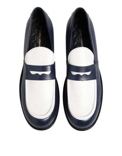 Dolce & Gabbana Black White Leather Slip On Loafers Men Dress Shoes