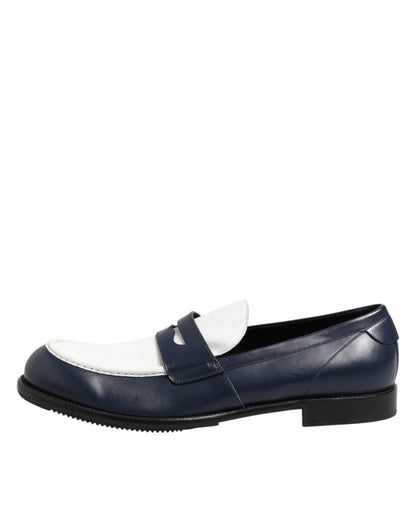 Dolce & Gabbana Black White Leather Slip On Loafers Men Dress Shoes