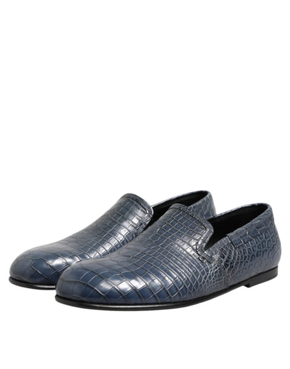 Dolce & Gabbana Blue Exotic Leather Slip On Loafers Men Dress Shoes