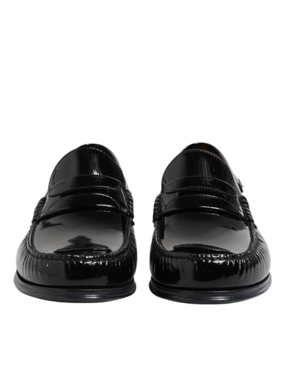 Dolce & Gabbana Black Leather Slip On Loafers Dress Shoes