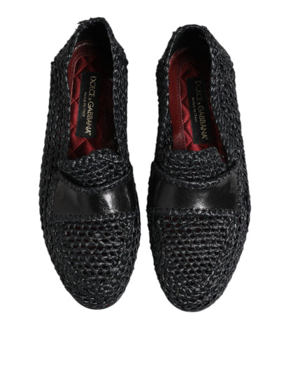Dolce & Gabbana Black Woven Leather Slip On Loafers Men Shoes