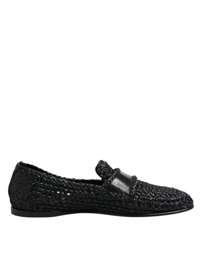 Dolce & Gabbana Black Woven Leather Slip On Loafers Men Shoes
