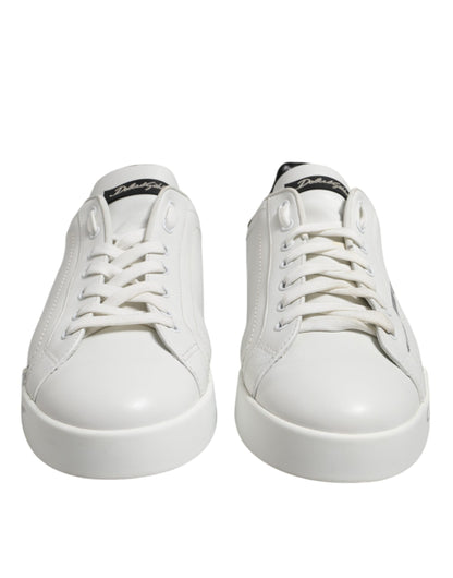 Dolce & Gabbana White Black Logo Low Top Leather Sneakers Shoes