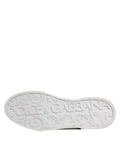 Dolce & Gabbana White Black Logo Low Top Leather Sneakers Shoes