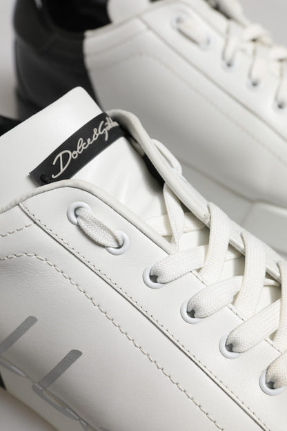 Dolce & Gabbana White Black Logo Low Top Leather Sneakers Shoes