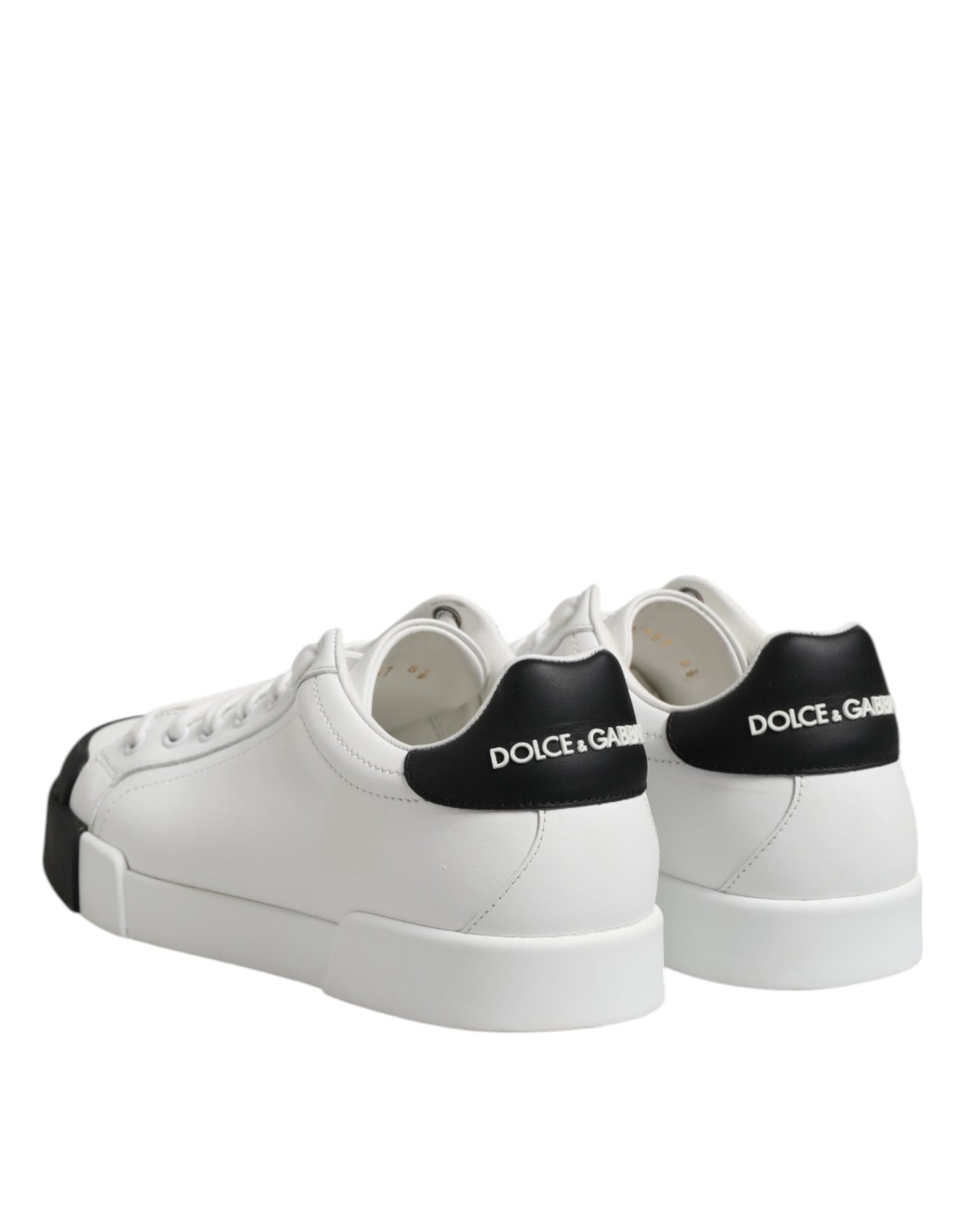 Dolce & Gabbana White Black Logo Leather Lace Up Sneakers Shoes