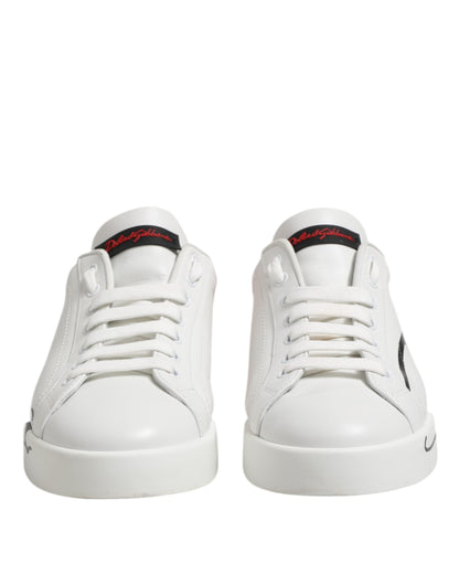 Dolce & Gabbana White Red Logo Low Top Leather Sneakers Shoes