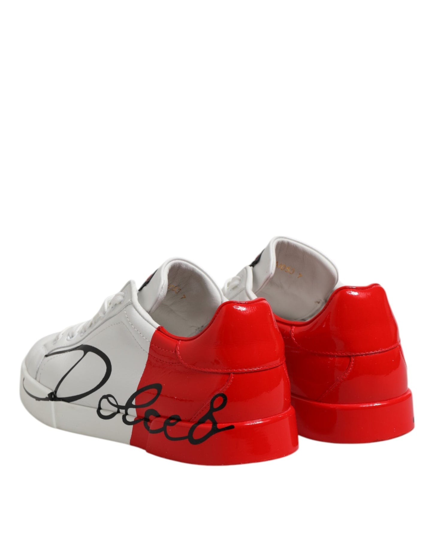 Dolce & Gabbana White Red Logo Low Top Leather Sneakers Shoes