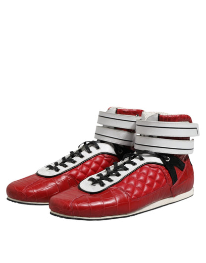 Dolce & Gabbana Red Quilted Leather Lace Up Sneakers Shoes