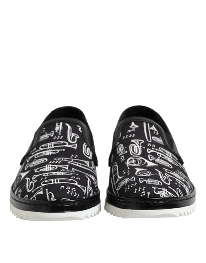 Dolce & Gabbana Black Slip On Printed Men Loafers Shoes
