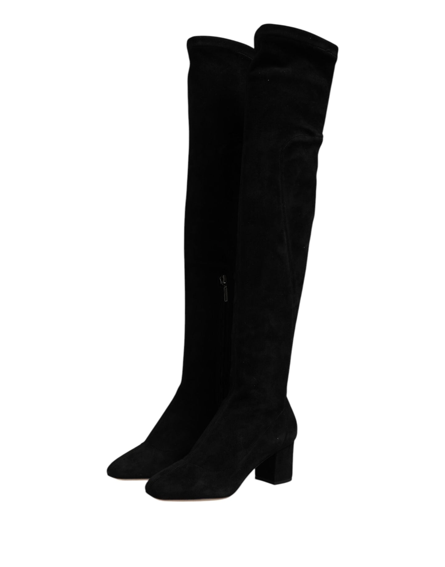 Dolce & Gabbana Black Suede Leather Knee High Boots Shoes