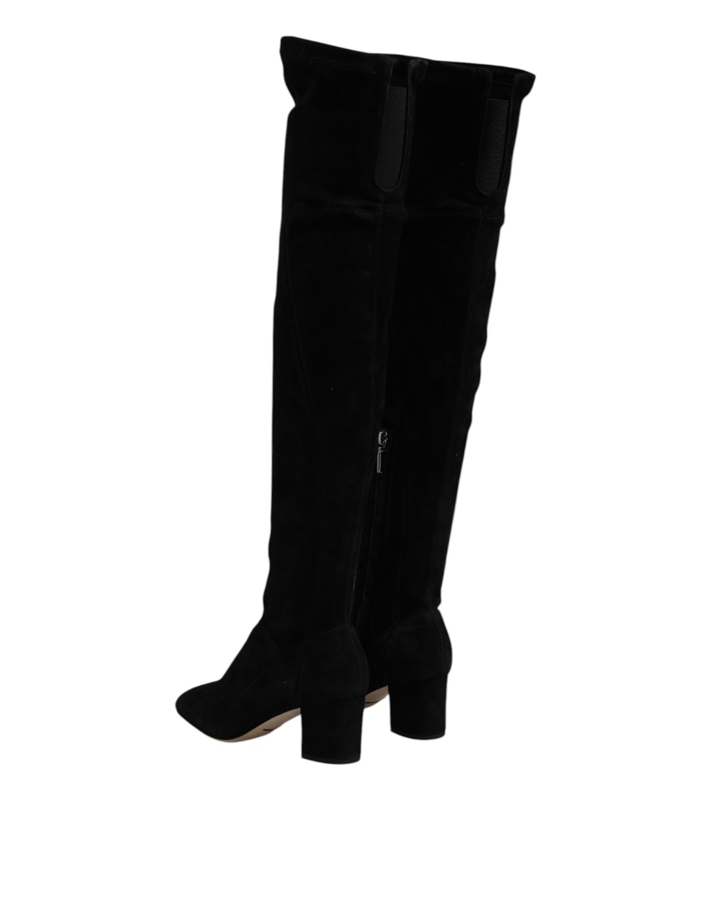 Dolce & Gabbana Black Suede Leather Knee High Boots Shoes
