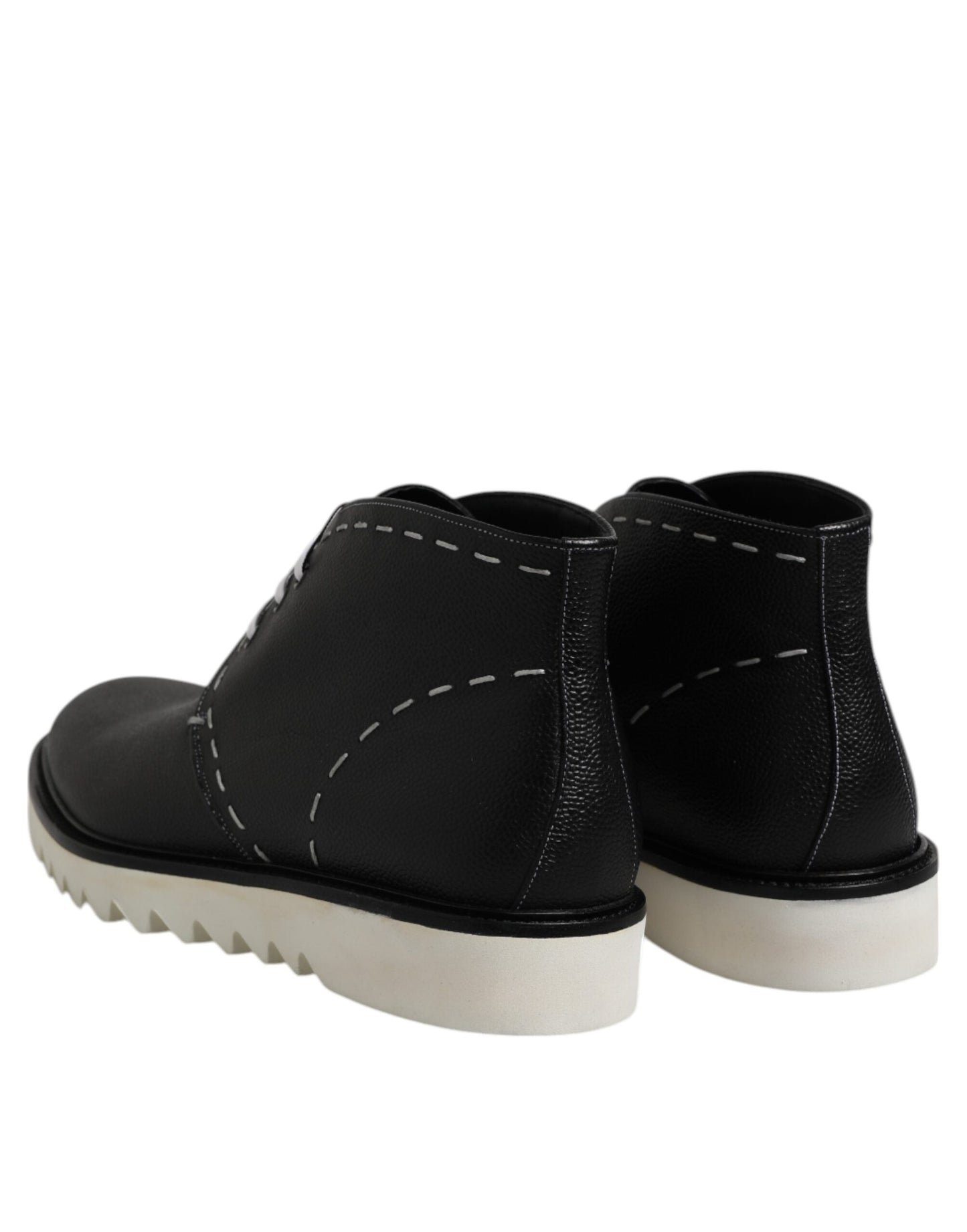 Dolce & Gabbana Black White Leather Ankle Boots Shoes