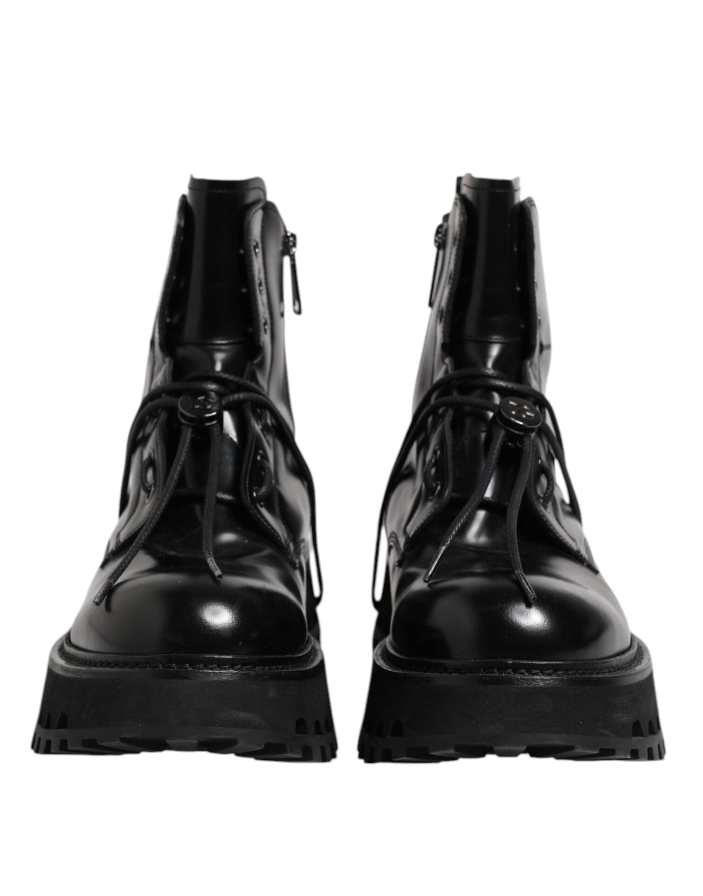 Dolce & Gabbana Black Leather Logo Ankle Boots Lace Up Shoes