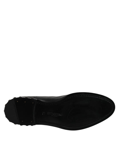 Dolce & Gabbana Black Leather Logo Ankle Boots Studded Shoes