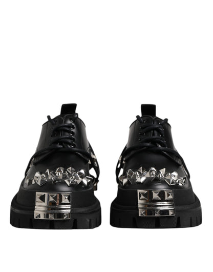 Dolce & Gabbana Black Leather Embellished Trekking Derby Shoes