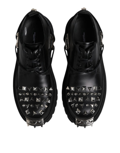 Dolce & Gabbana Black Leather Embellished Trekking Derby Shoes