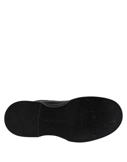 Dolce & Gabbana Black Leather Mid Calf Boots Flats Shoes