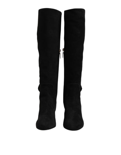Dolce & Gabbana Black Suede Leather Knee High Boots Shoes