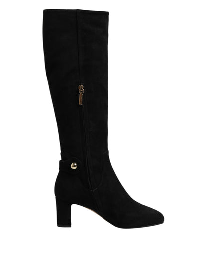 Dolce & Gabbana Black Suede Leather Knee High Boots Shoes