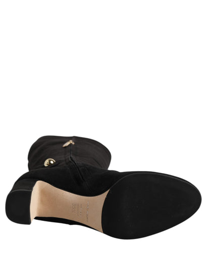 Dolce & Gabbana Black Suede Leather Knee High Boots Shoes