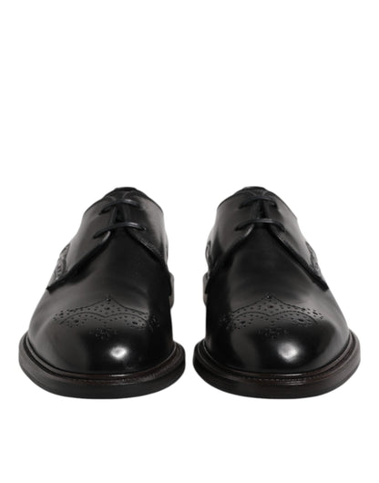 Dolce & Gabbana Black Leather Derby Wingtip Formal Shoes