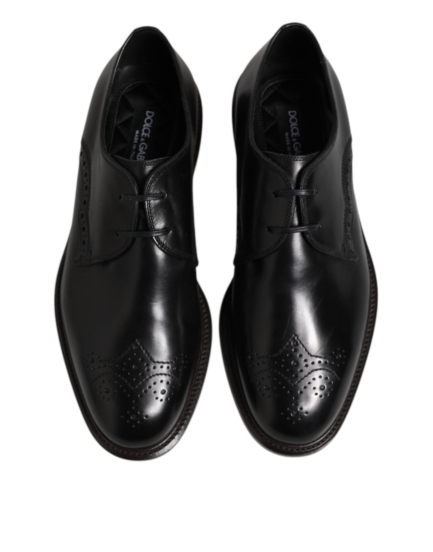 Dolce & Gabbana Black Leather Derby Wingtip Formal Shoes